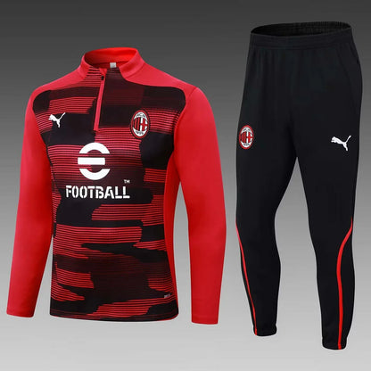 2024/2025 AC Milan Half-Pull Training Suit Red Black Football Shirt 1:1 Thai Quality Set