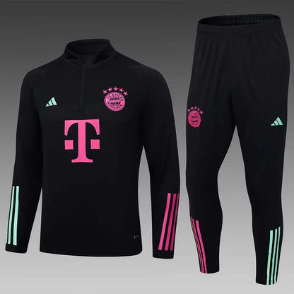 2023/2024 Bayern Munich Half-Pull Training Suit Black Football Shirt 1:1 Thai Quality Set