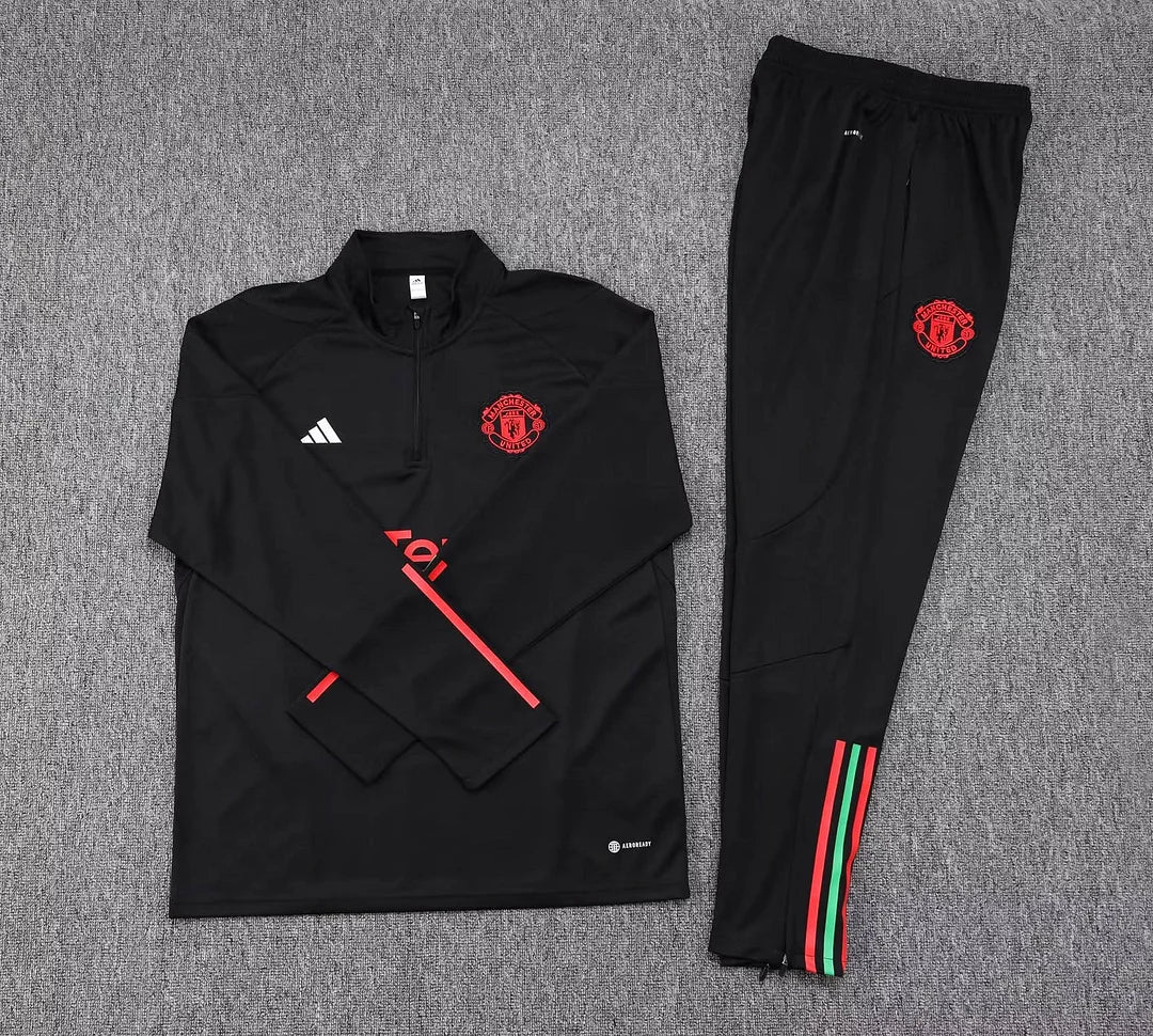 2023/2024 Manchester United Half-Pull Training Suit Black Football Shirt 1:1 Thai Quality Set