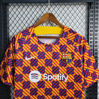 2023/2024 Barcelona Training Wear Striped Plaid Jersey