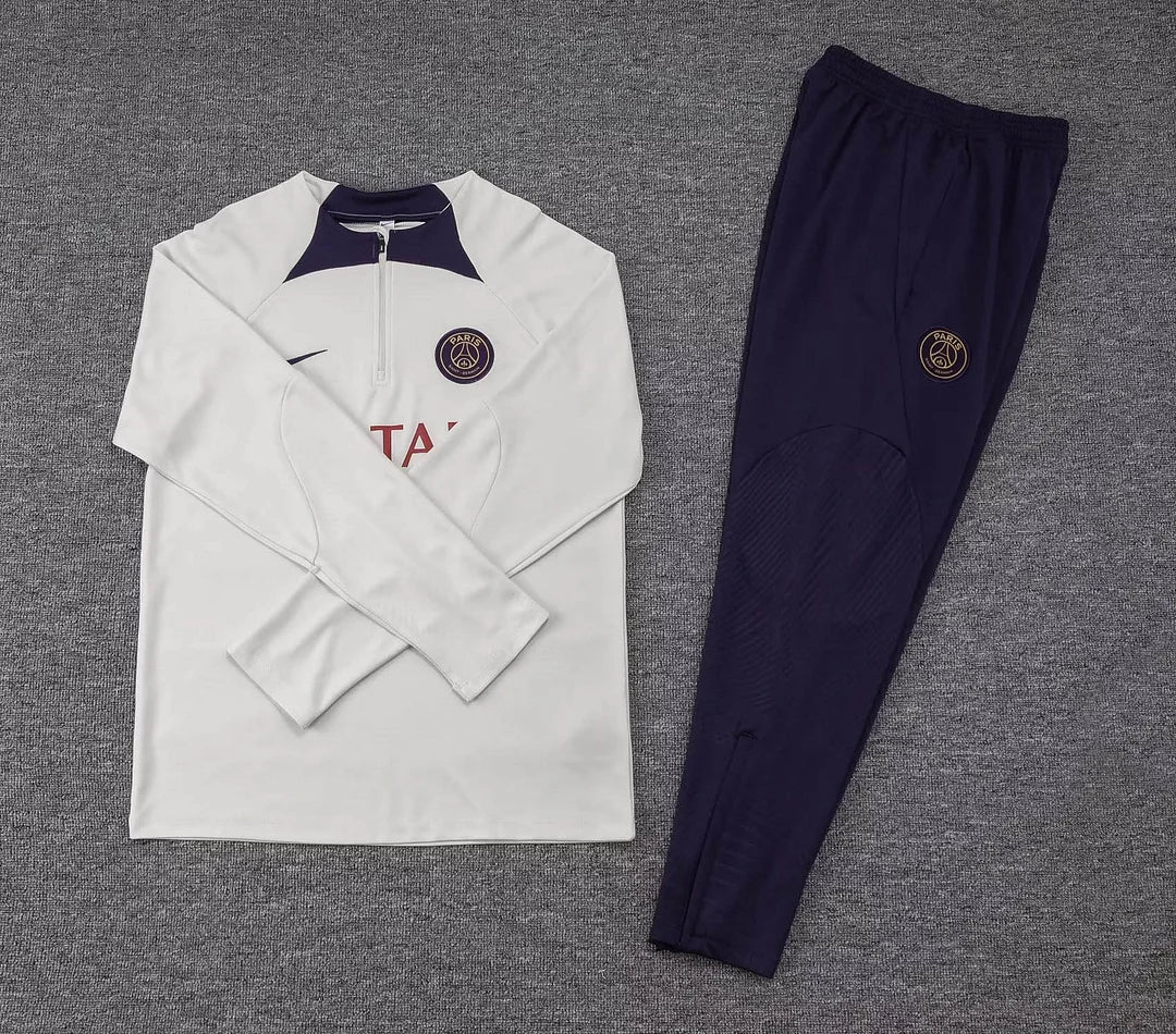 2023/2024 Psg Paris Saint-Germain Half-Pull Training Suit Off White Set