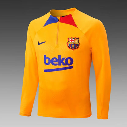 2022/2023 Barcelona Half-Pull Training Suit Yellow Jersey Set