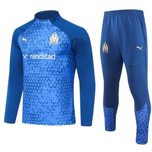 2023 Olympique de Marseille Half-Pull Training Suit Royal blue Football Jersey Set