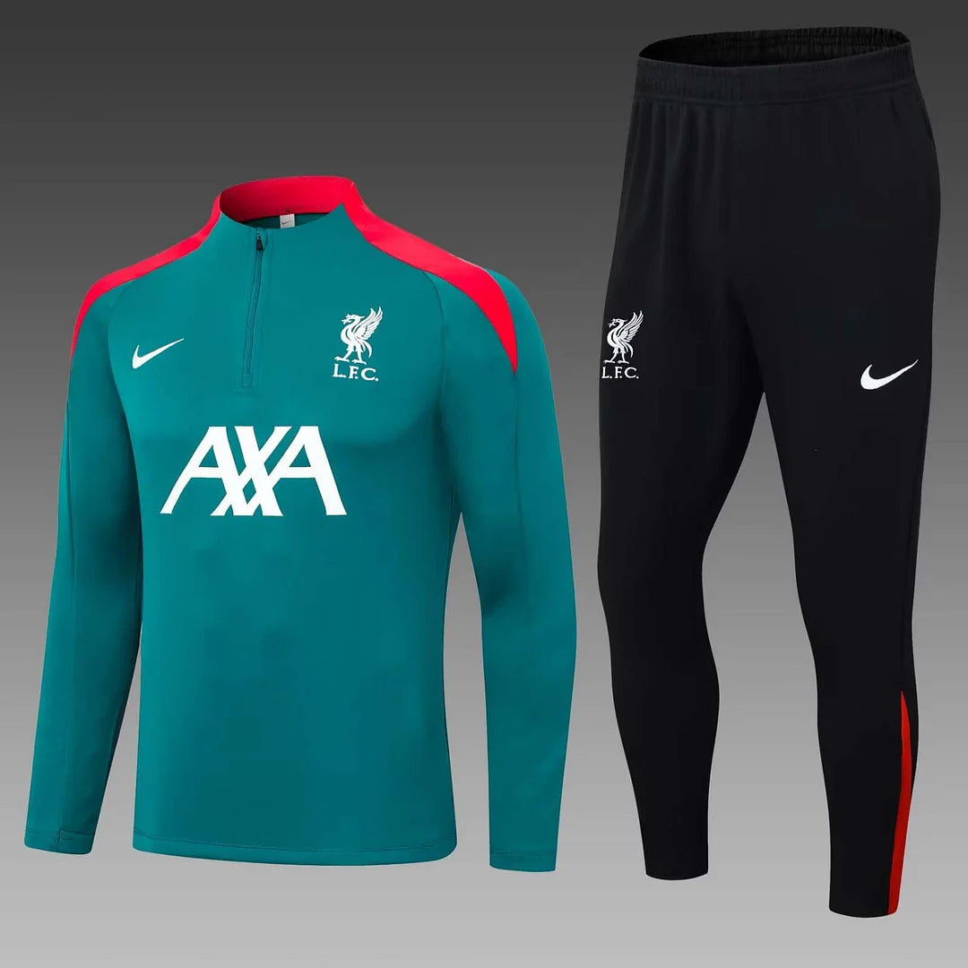 2024/2025 Liverpool Half-Pull Training Suit Green Jersey 1:1 Thai Quality Set