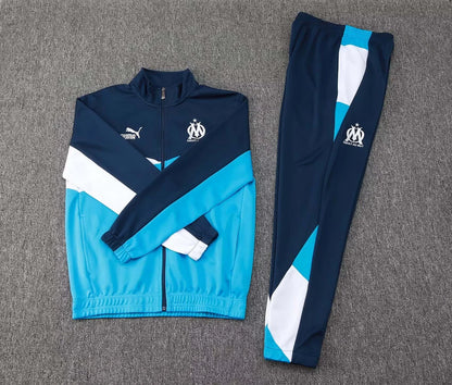 2024/2025 Olympique de Marseille Long Zip Jacket Sky blue and Royal Blue Football Jersey Set