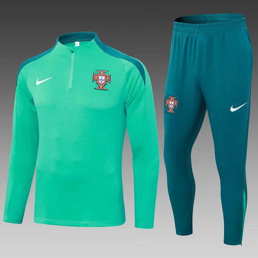 2024 Portugal Half-Pull Training Suit Green Football Shirt Set