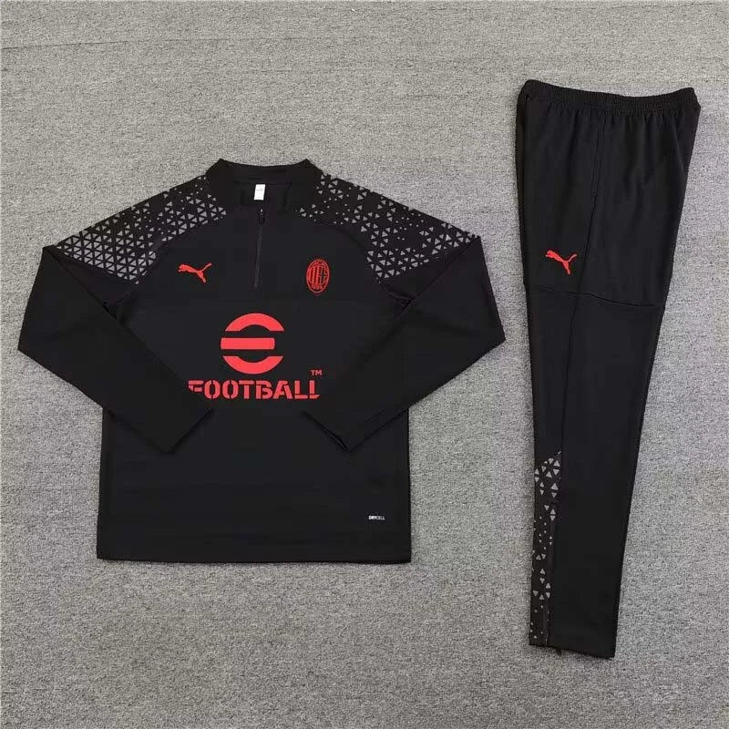 2023/2024 AC Milan Half-Pull Training Suit Black Football Shirt 1:1 Thai Quality Set