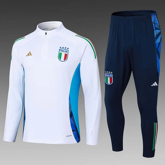 2024 Italy Half-Pull Training Suit White Soccer Shirt Set