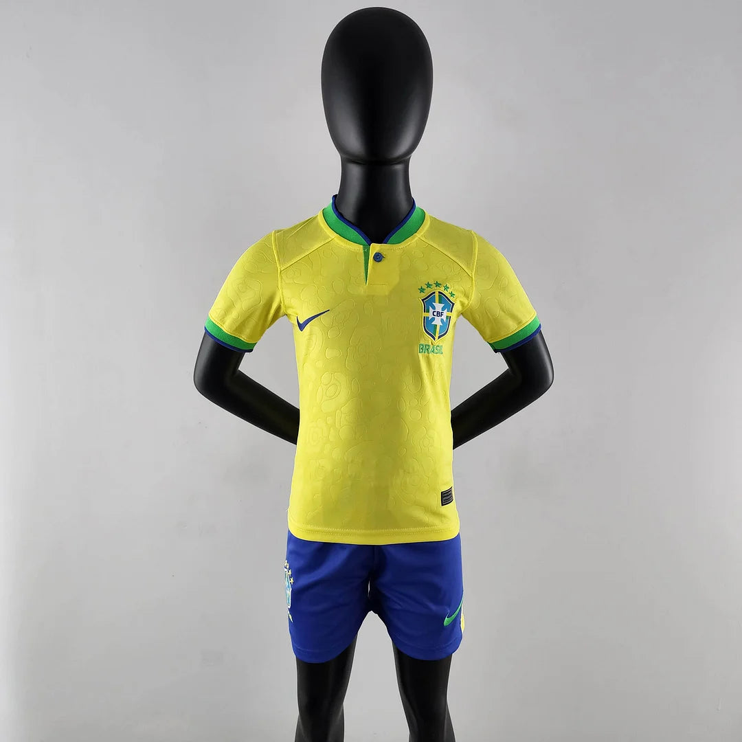 2022 World Cup Brazil Home Soccer Jersey Kids Size