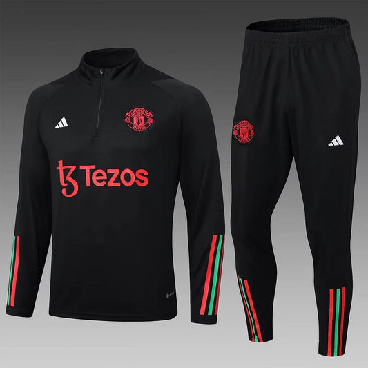 2023/2024 Manchester United Half-Pull Training Suit Black Football Shirt 1:1 Thai Quality Set