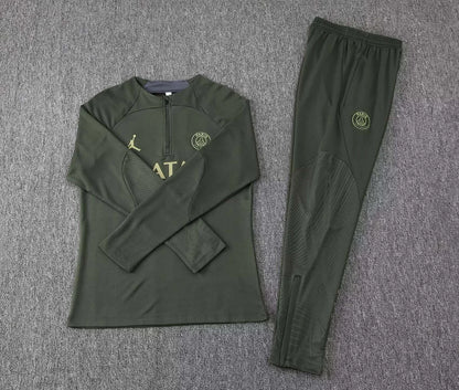 2023/2024 Psg Paris Saint-Germain Half-Pull Training Suit Army green Set