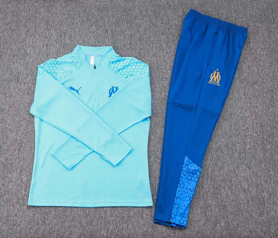 2023/2024 Olympique de Marseille Half-Pull Training Suit Light blue Football Jersey Set