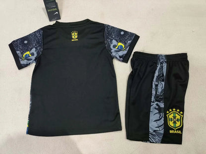 2024 Brazil Special Edition Jesus Black Gray Soccer Jersey Kids Size