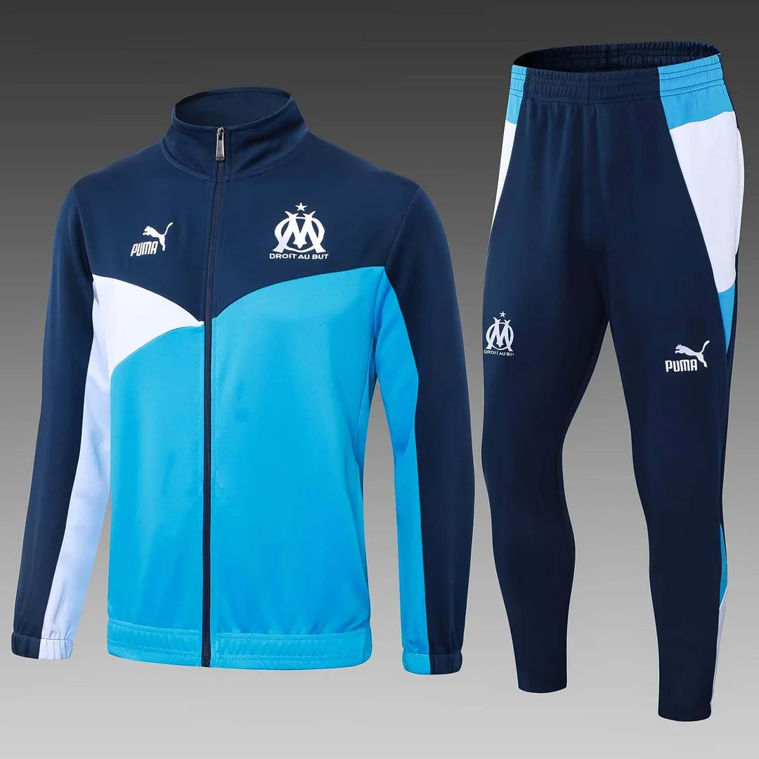 2024/2025 Olympique de Marseille Long Zip Jacket Sky blue and Royal Blue Football Jersey Set