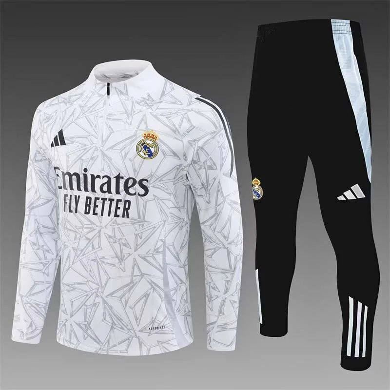 2024/2025 Real Madrid Half-Pull Training Suit White Football Shirt 1:1 Thai Quality Set