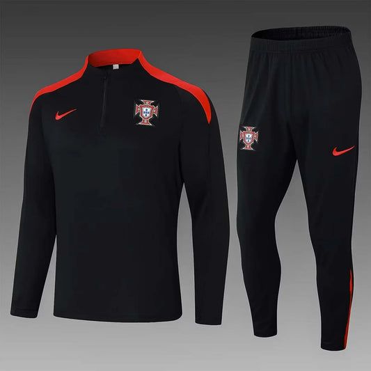 2024 Portugal Half-Pull Training Suit Black Football Shirt Set