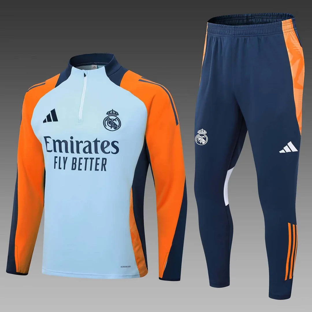 2024/2025 Real Madrid Half-Pull Training Suit Baby blue Football Shirt 1:1 Thai Quality Set