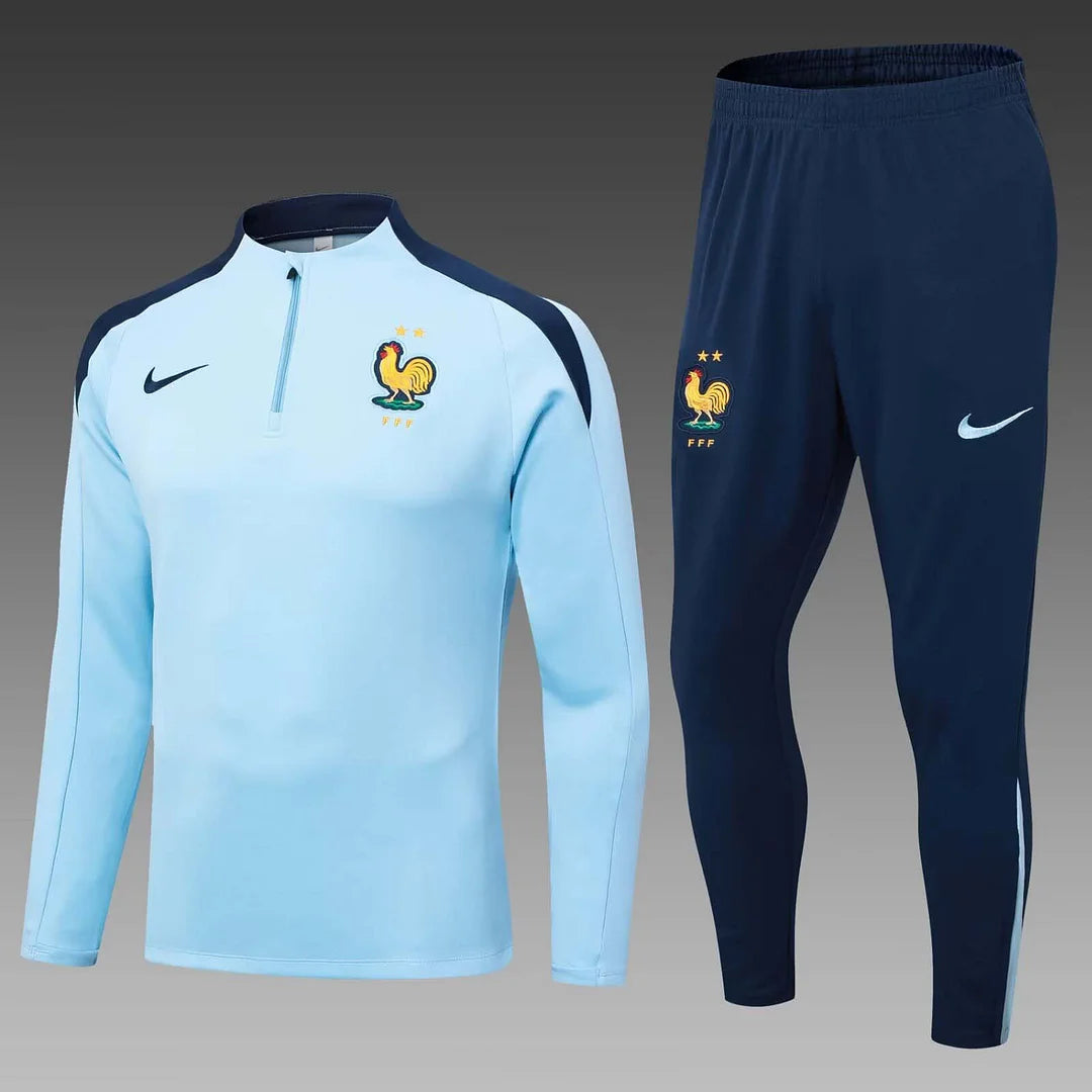 2024 France Half-Pull Training Suit Baby blue Football Shirt Set