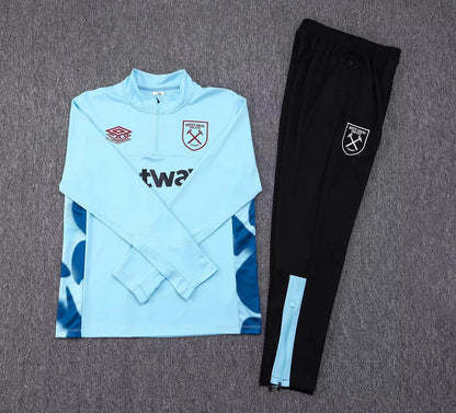 2023/2024 West Ham United Half-Pull Training Suit Light Blue Football Shirt 1:1 Thai Quality Set