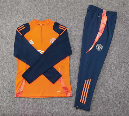 2024/2025 Manchester United Half-Pull Training Suit Orange Football Shirt 1:1 Thai Quality Set