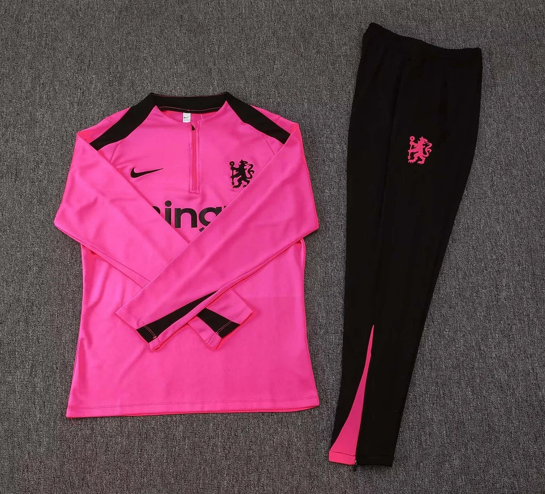 2024/2025 Chelsea Half-Pull Training Suit Pink Football Shirt 1:1 Thai Quality Set