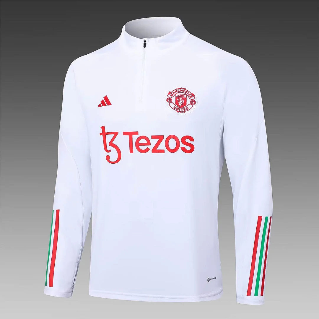 2023/2024 Manchester United Half-Pull Training Suit White Football Shirt 1:1 Thai Quality Set