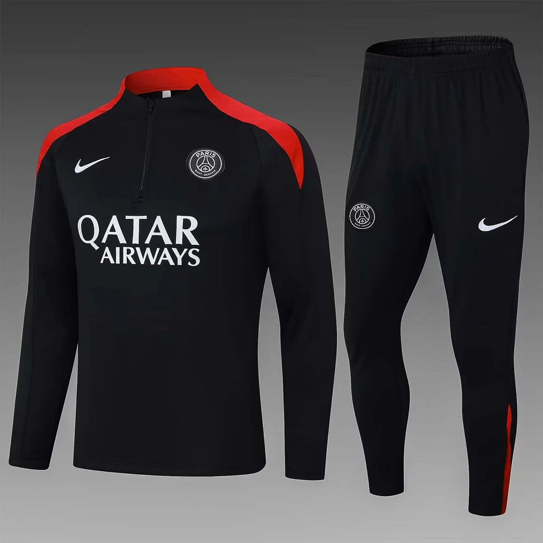 2024/2025 Psg Paris Saint-Germain Half-Pull Training Suit Black red Set