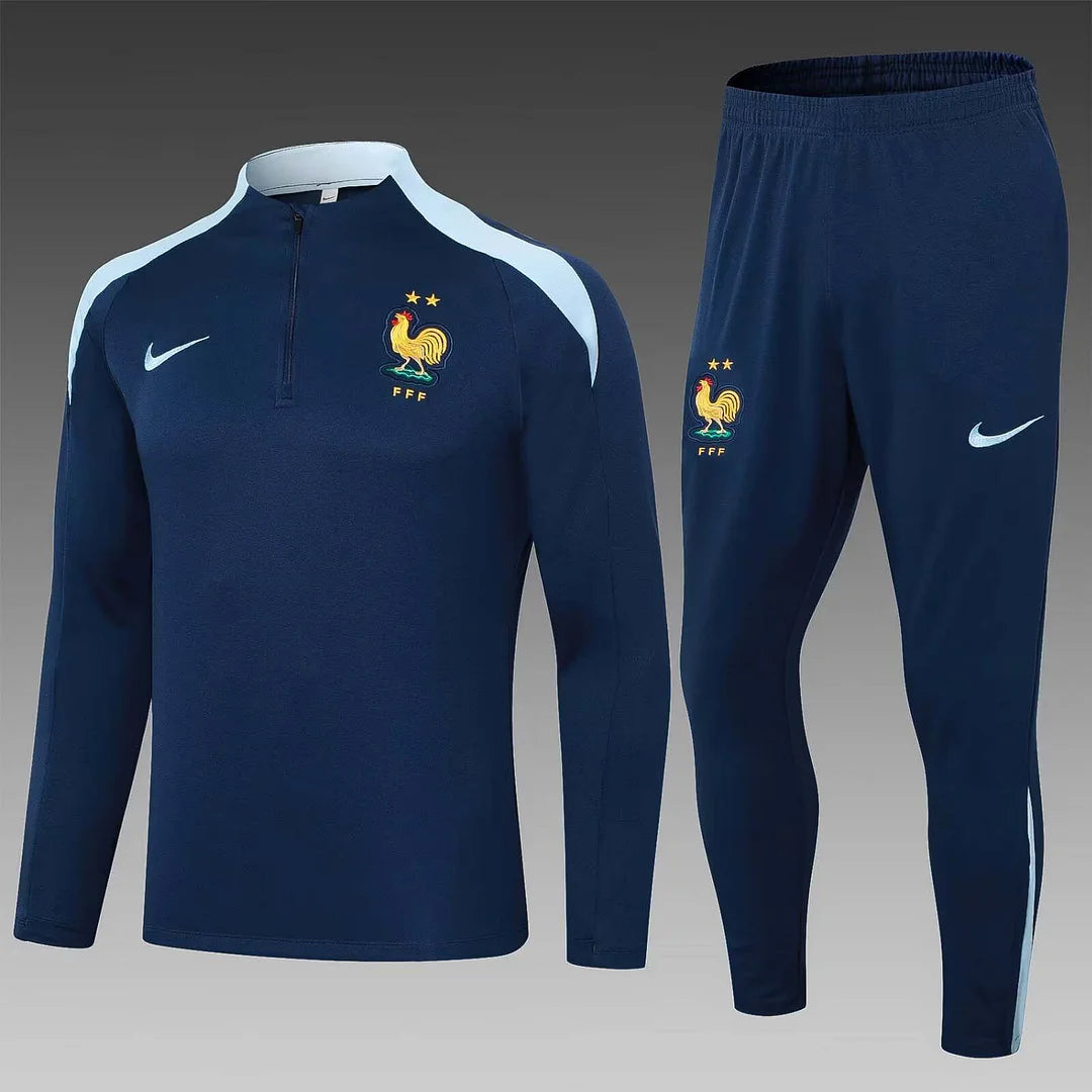 2024 France Half-Pull Training Suit Royal blue Football Shirt Set