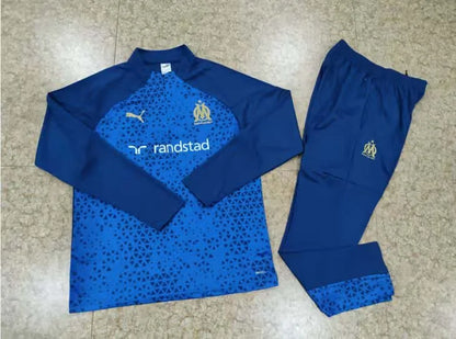 2023 Olympique de Marseille Half-Pull Training Suit Royal blue Football Jersey Set