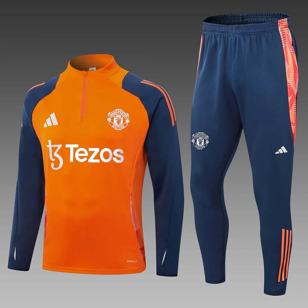 2024/2025 Manchester United Half-Pull Training Suit Orange Football Shirt 1:1 Thai Quality Set