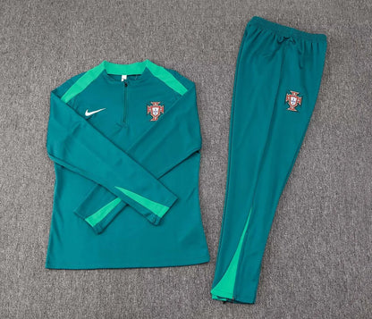 2024 Portugal Half-Pull Training Suit Blackish green Football Shirt Set