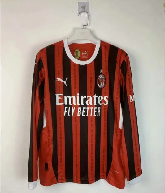 2024/2025 Long Sleeve AC Milan Home Soccer Jersey 1:1 Thai Quality