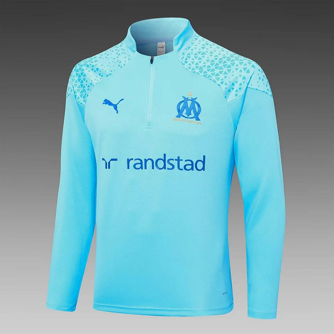 2023/2024 Olympique de Marseille Half-Pull Training Suit Light blue Football Jersey Set