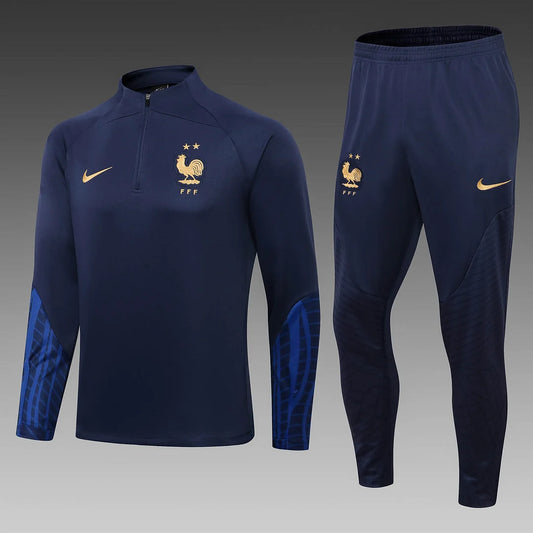 2022 France Half-Pull Training Suit Royal Blue Football Shirt Set