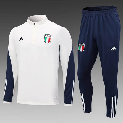 2023 Italy Half-Pull Training Suit Off-White Soccer Shirt Set