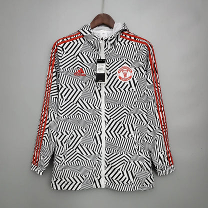 2021/2022 Manchester United Jersey Windbreaker Black-White Stripes