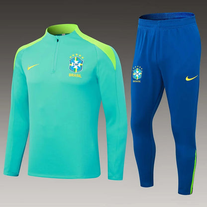 2024 Brazil Half-Pull Training Suit Light green Football Shirt 1:1 Thai Quality Set