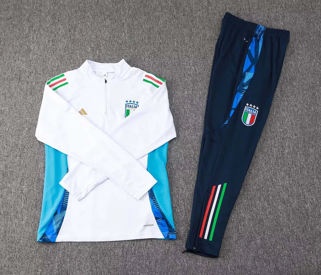 2024 Italy Half-Pull Training Suit White Soccer Shirt Set