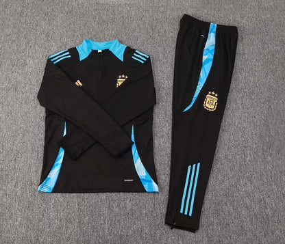 2024 Argentina Half-Pull Training Suit Black Football Shirt 1:1 Thai Quality Set