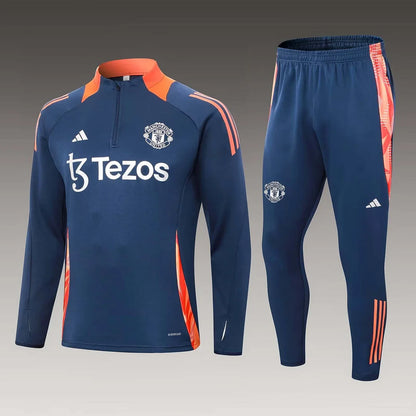 2024/2025 Manchester United Half-Pull Training Suit Royal blue Football Shirt 1:1 Thai Quality Set