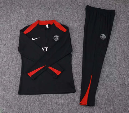 2024/2025 Psg Paris Saint-Germain Half-Pull Training Suit Black red Set