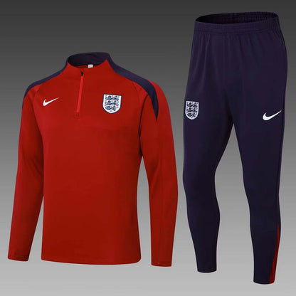 2024 England Half-Pull Training Suit  Date red  Soccer Jersey Set