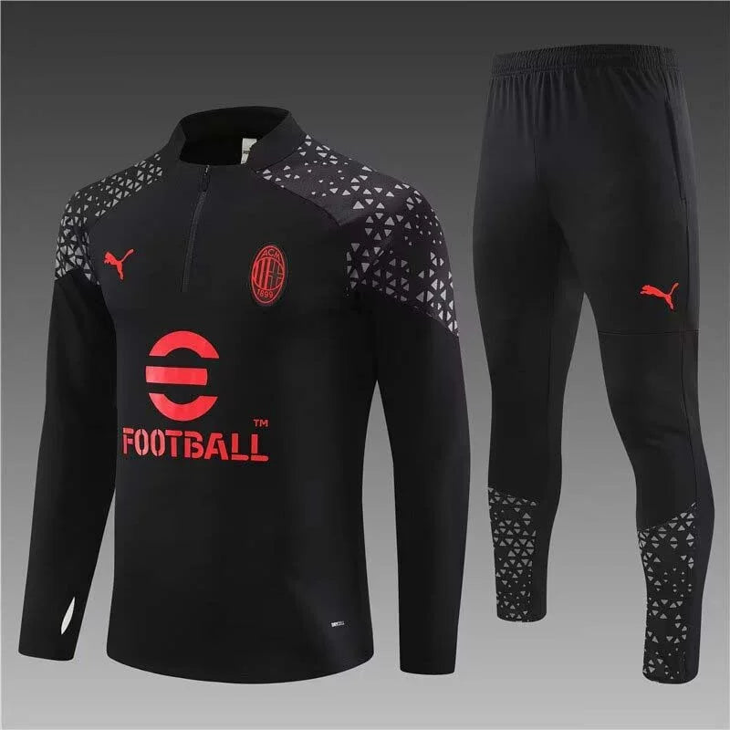 2023/2024 AC Milan Half-Pull Training Suit Black Football Shirt 1:1 Thai Quality Set