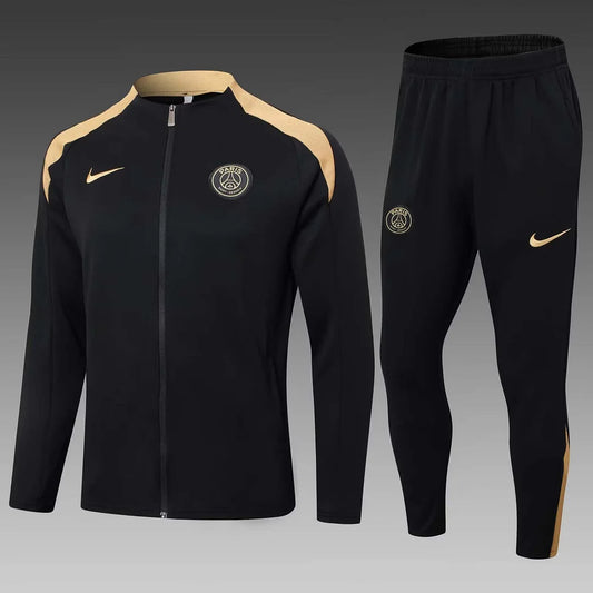 2024/2025 Psg Paris Saint-Germain Long Zipped Jacket Black and Gold Set