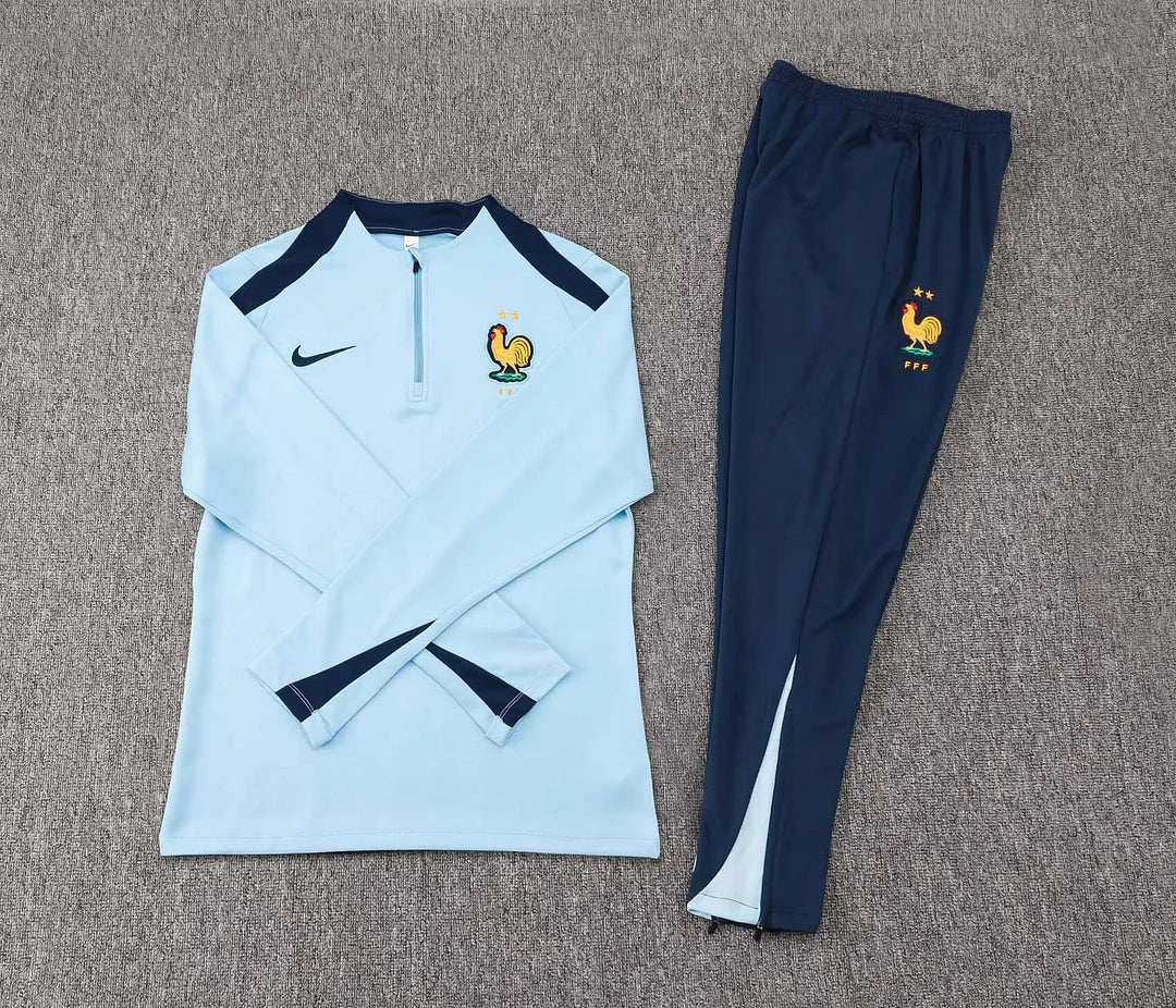 2024 France Half-Pull Training Suit Baby blue Football Shirt Set