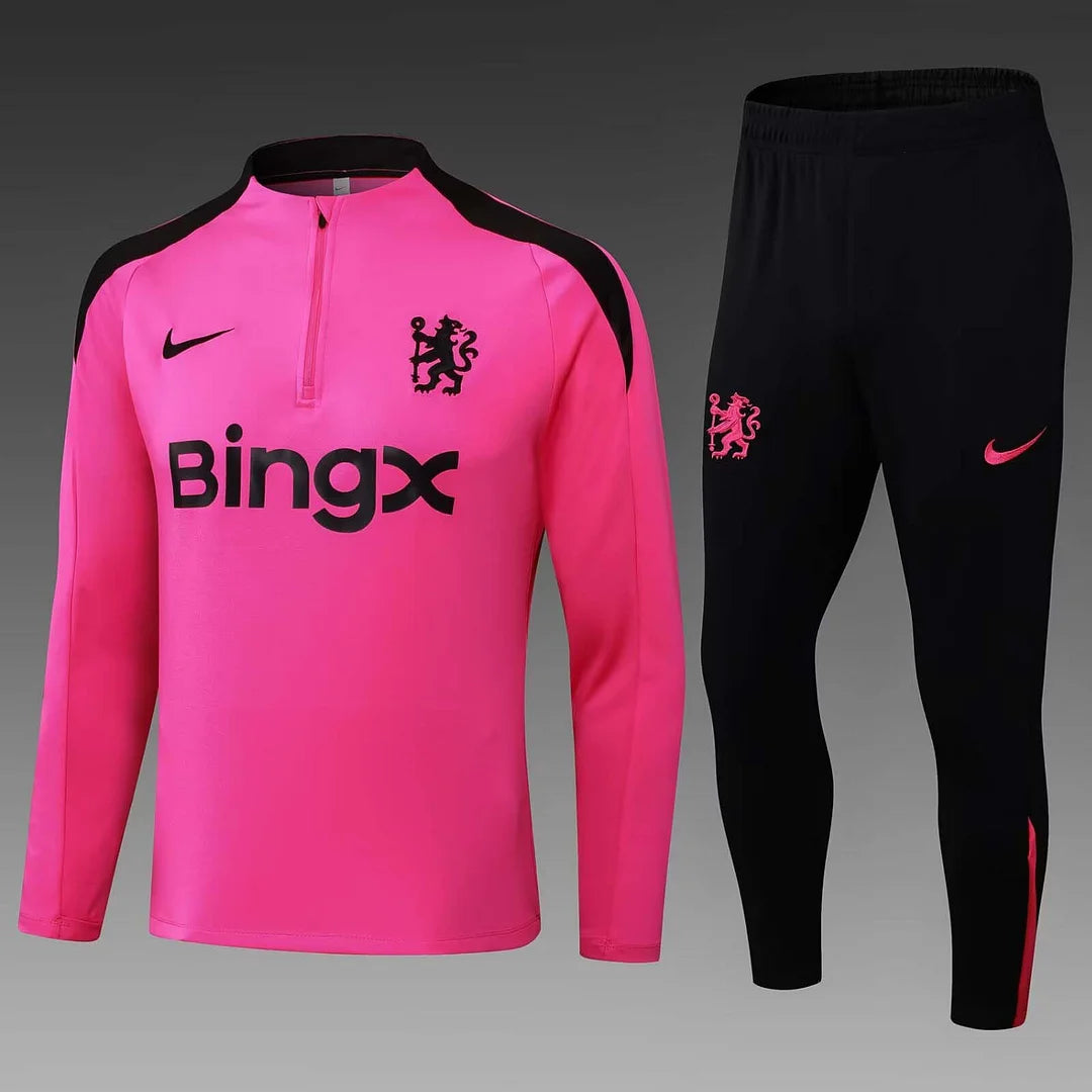 2024/2025 Chelsea Half-Pull Training Suit Pink Football Shirt 1:1 Thai Quality Set