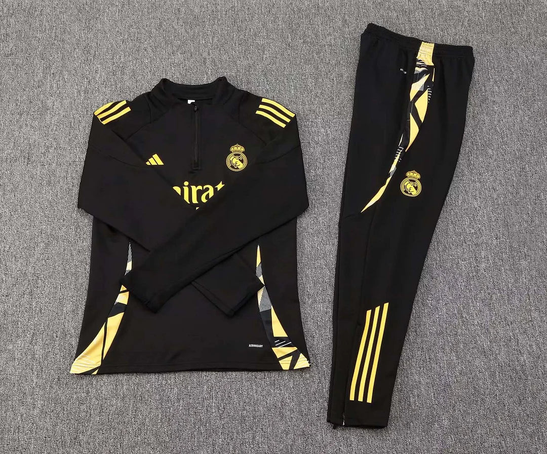 2024/2025 Real Madrid Half-Pull Training Suit Black Football Shirt 1:1 Thai Quality Set