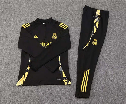 2024/2025 Real Madrid Half-Pull Training Suit Black Football Shirt 1:1 Thai Quality Set