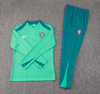 2024 Portugal Half-Pull Training Suit Green Football Shirt Set