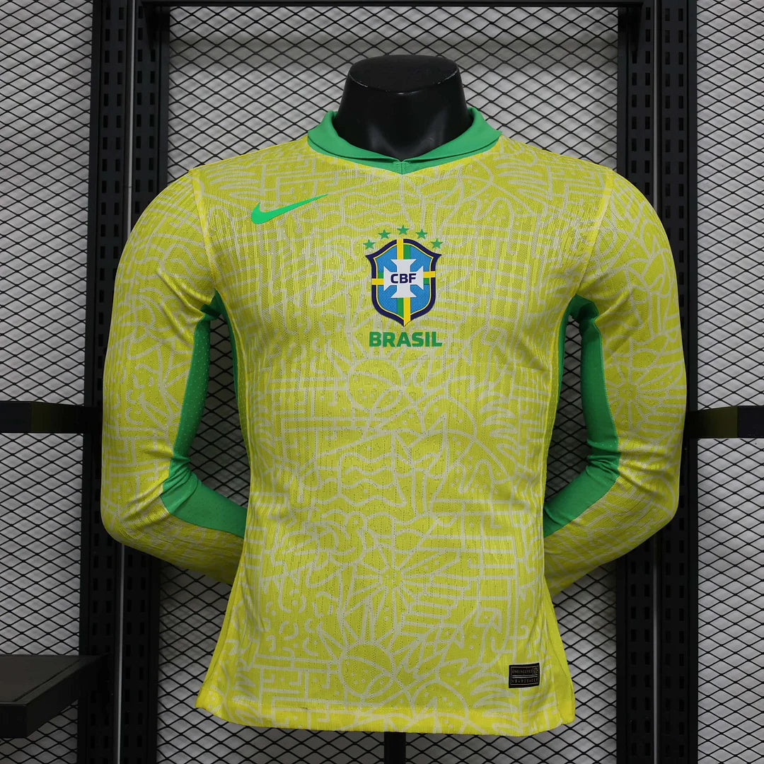 2024 Player Version Long Sleeve Brazil Home Football Shirt 1:1 Thai Quality